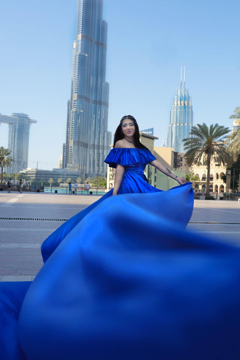 Blue Off Shoulder Flying Dress