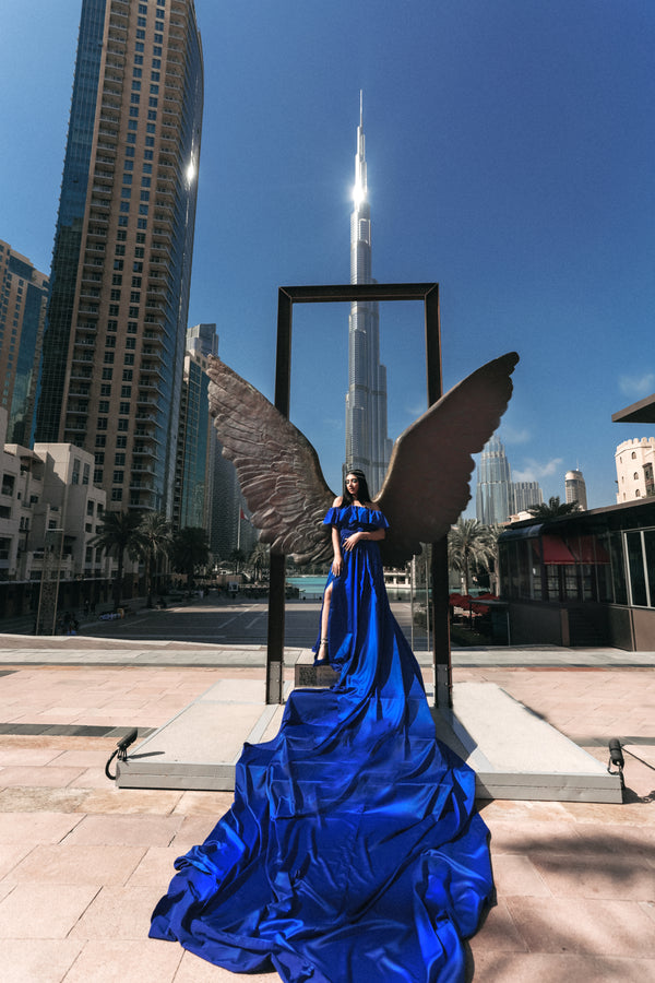 Blue Off Shoulder Flying Dress