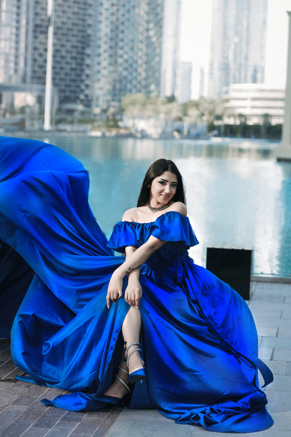 Blue Off Shoulder Flying Dress