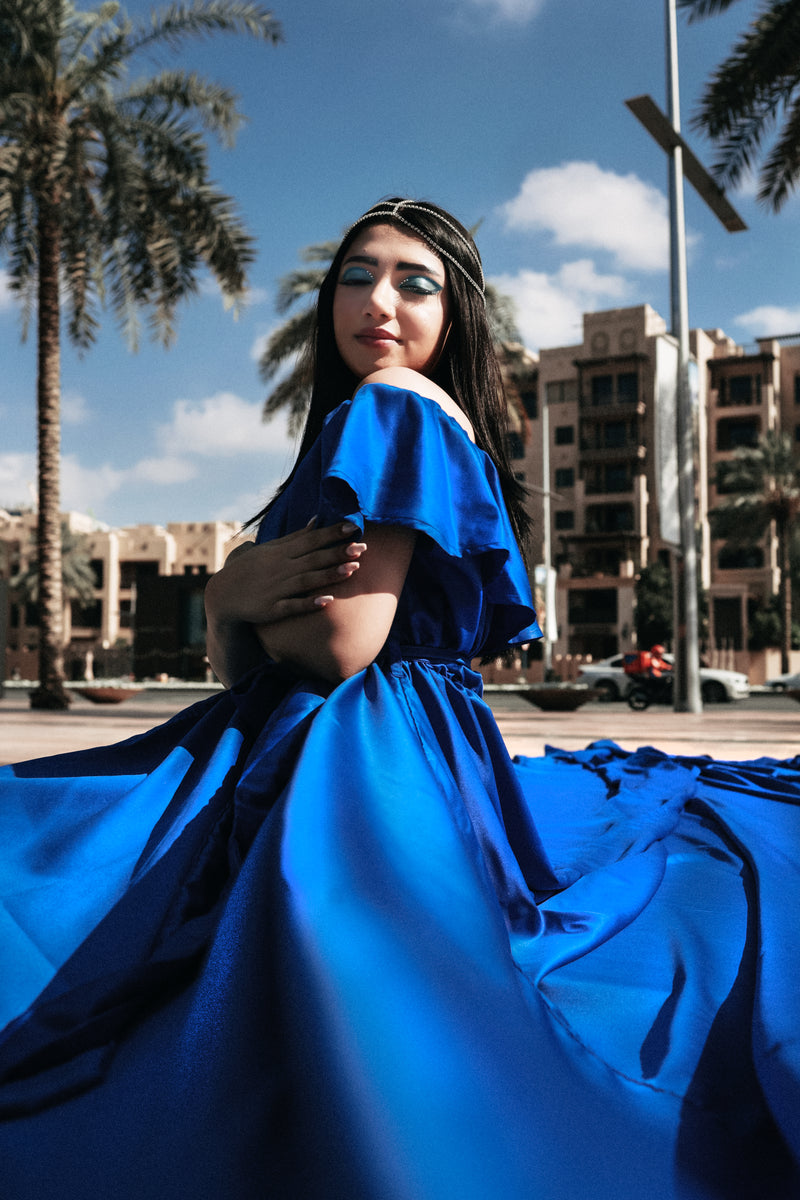 Blue Off Shoulder Flying Dress