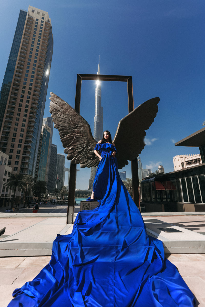 Blue Off Shoulder Flying Dress