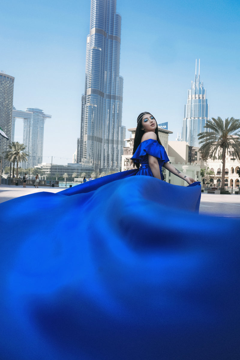 Blue Off Shoulder Flying Dress