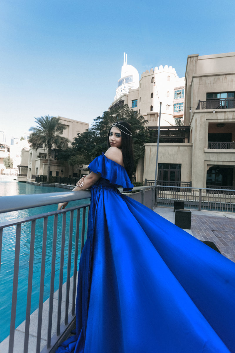 Blue Off Shoulder Flying Dress