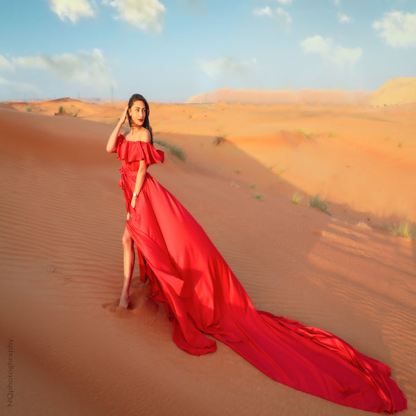 Red Off Shoulder Flying Dress
