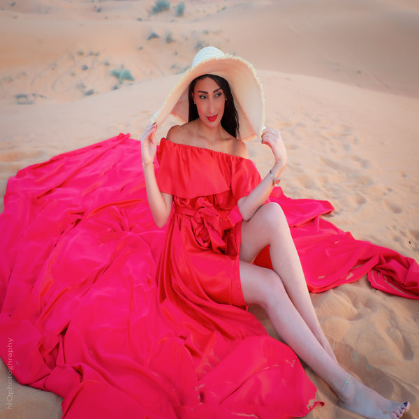 Red Off Shoulder Flying Dress
